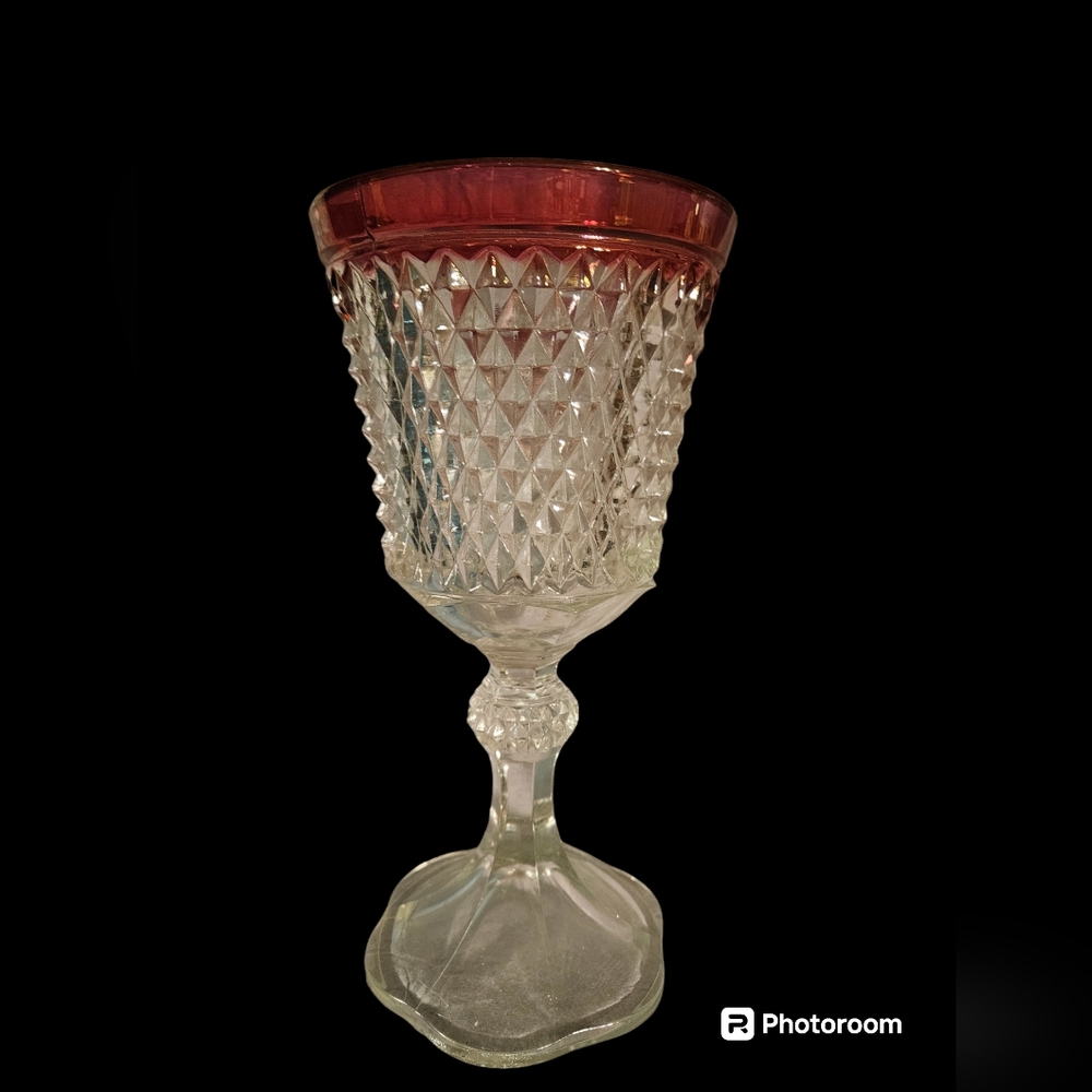 Indiana Glass Diamond Point Ruby Red Rim Compote
